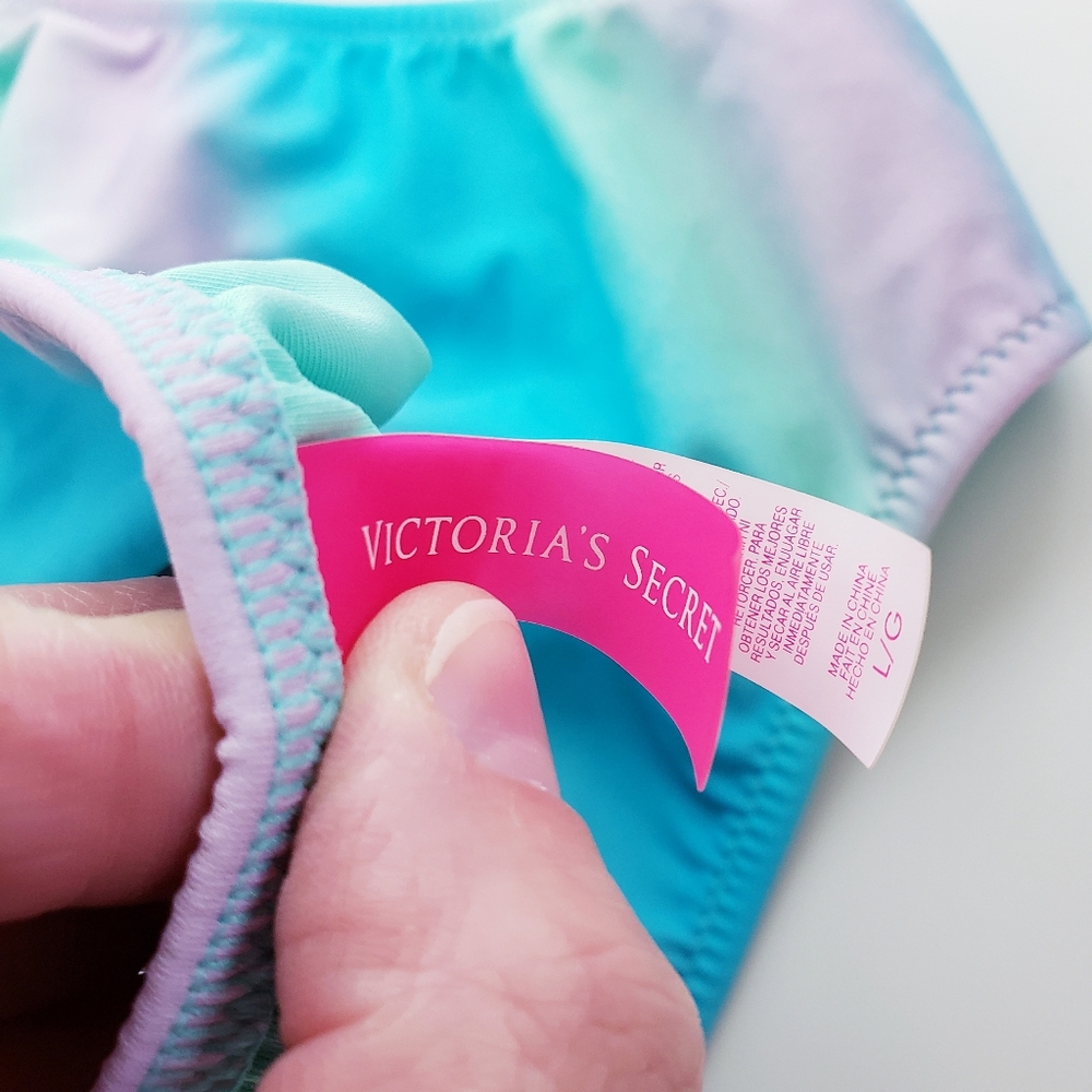 2 EUC Victoria's Secret Ruched Bikini Bottoms Womens Large Tie Dye Neon Cheetah - Picture 6 of 11